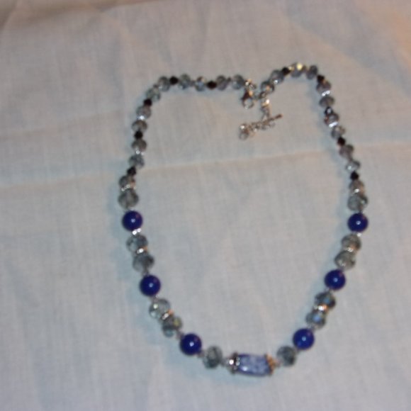 Genuine Sodalite Crystal Glass Beads Necklace 18 " - Picture 1 of 1